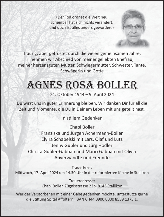 Zur Gedenkseite von Agnes Rosa Boller